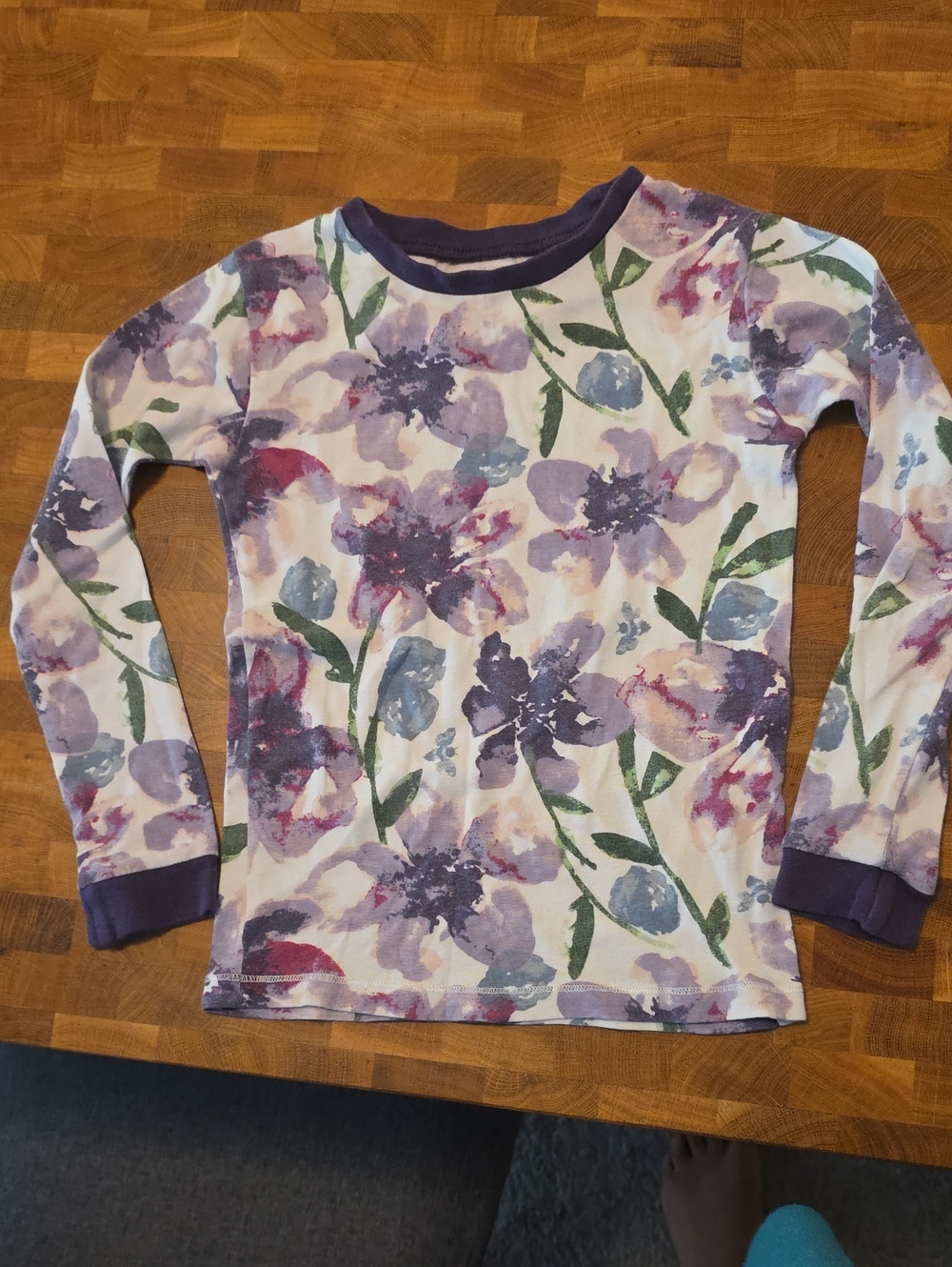 Burt's Bees Girls Long-Sleeve Floral Tee in Purple and White